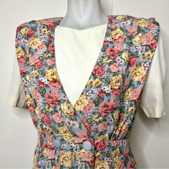 Vintage 80s Floral Cottagecore Short Sleeve Blousey A Line Midi Dress - Picture 2 of 10